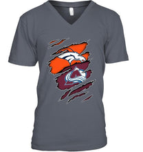 Load image into Gallery viewer, Denver Broncos and Colorado Avalanche layer under ripped shirt