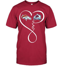 Load image into Gallery viewer, Denver Broncos Colorado Avalanche love heart shirt