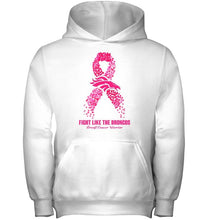 Load image into Gallery viewer, Denver Broncos fight like the Broncos br east cancer warrior shirt