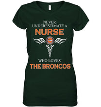 Load image into Gallery viewer, Never underestimate a nurse who loves the Broncos Denver Broncos fan shirt