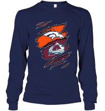 Load image into Gallery viewer, Denver Broncos and Colorado Avalanche layer under ripped shirt
