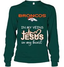 Load image into Gallery viewer, Denver Broncos in my veins jesus in my heart shirt