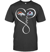 Load image into Gallery viewer, Denver Broncos Colorado Avalanche love heart shirt