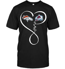 Load image into Gallery viewer, Denver Broncos Colorado Avalanche love heart shirt
