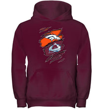 Load image into Gallery viewer, Denver Broncos and Colorado Avalanche layer under ripped shirt