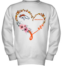 Load image into Gallery viewer, Denver Broncos butterfly heart shirt