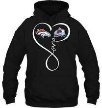 Load image into Gallery viewer, Denver Broncos Colorado Avalanche love heart shirt