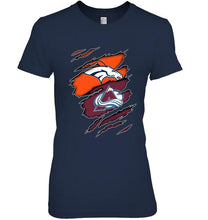 Load image into Gallery viewer, Denver Broncos and Colorado Avalanche layer under ripped shirt