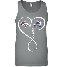 Load image into Gallery viewer, Denver Broncos Colorado Avalanche love heart shirt