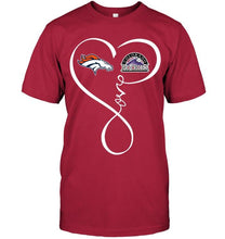 Load image into Gallery viewer, Denver Broncos Colorado Rockies love heart shirt