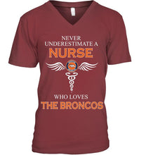 Load image into Gallery viewer, Never underestimate a nurse who loves the Broncos Denver Broncos fan shirt