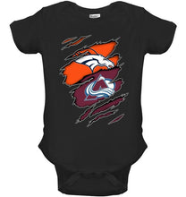 Load image into Gallery viewer, Denver Broncos and Colorado Avalanche layer under ripped shirt