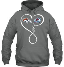 Load image into Gallery viewer, Denver Broncos Colorado Avalanche love heart shirt