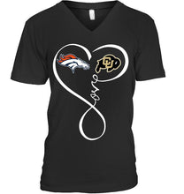 Load image into Gallery viewer, Denver Broncos Colorado Buffaloes love heart shirt