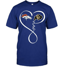 Load image into Gallery viewer, Denver Broncos Colorado Buffaloes love heart shirt