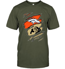 Load image into Gallery viewer, Denver Broncos and Colorado Buffaloes layer under ripped shirt