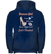 Load image into Gallery viewer, Broncos Girl I am who I am your approval isn't needed Denver Broncos fan high heel glittering shirt
