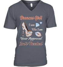 Load image into Gallery viewer, Broncos Girl I am who I am your approval isn't needed Denver Broncos fan high heel glittering shirt
