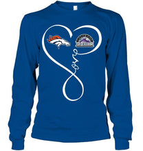 Load image into Gallery viewer, Denver Broncos Colorado Rockies love heart shirt