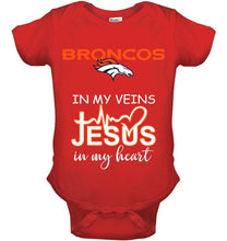 Load image into Gallery viewer, Denver Broncos in my veins jesus in my heart shirt