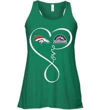 Load image into Gallery viewer, Denver Broncos Colorado Rockies love heart shirt