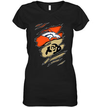 Load image into Gallery viewer, Denver Broncos and Colorado Buffaloes layer under ripped shirt