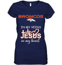 Load image into Gallery viewer, Denver Broncos in my veins jesus in my heart shirt