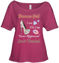 Load image into Gallery viewer, Broncos Girl I am who I am your approval isn't needed Denver Broncos fan high heel glittering shirt