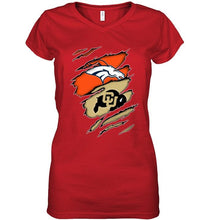 Load image into Gallery viewer, Denver Broncos and Colorado Buffaloes layer under ripped shirt