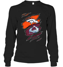 Load image into Gallery viewer, Denver Broncos and Colorado Avalanche layer under ripped shirt
