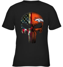 Load image into Gallery viewer, Denver Broncos skull american flag shirt