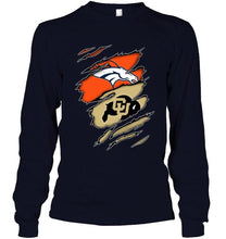 Load image into Gallery viewer, Denver Broncos and Colorado Buffaloes layer under ripped shirt