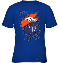 Load image into Gallery viewer, Denver Broncos and Colorado Rockies layer under ripped shirt