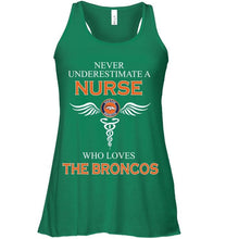 Load image into Gallery viewer, Never underestimate a nurse who loves the Broncos Denver Broncos fan shirt
