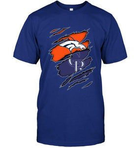 Denver Broncos and Colorado Rockies layer under ripped shirt