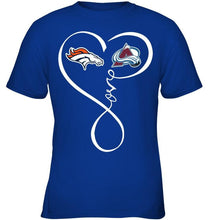 Load image into Gallery viewer, Denver Broncos Colorado Avalanche love heart shirt
