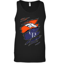 Load image into Gallery viewer, Denver Broncos and Colorado Rockies layer under ripped shirt
