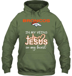 Denver Broncos in my veins jesus in my heart shirt