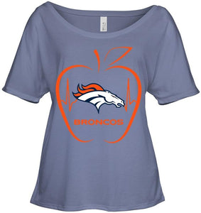 Denver Broncos heartbeat teacher apple shirt