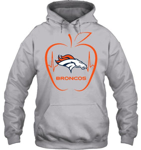 Denver Broncos heartbeat teacher apple shirt