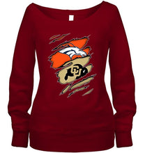 Load image into Gallery viewer, Denver Broncos and Colorado Buffaloes layer under ripped shirt
