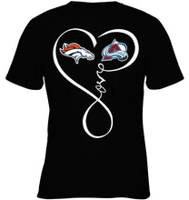 Load image into Gallery viewer, Denver Broncos Colorado Avalanche love heart shirt
