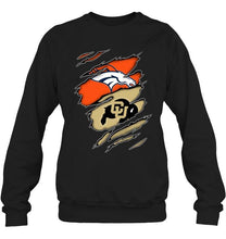 Load image into Gallery viewer, Denver Broncos and Colorado Buffaloes layer under ripped shirt
