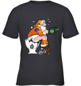 Santa Boise State Broncos in bathroom shirt