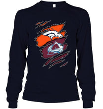 Load image into Gallery viewer, Denver Broncos and Colorado Avalanche layer under ripped shirt
