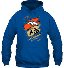 Load image into Gallery viewer, Denver Broncos and Colorado Buffaloes layer under ripped shirt
