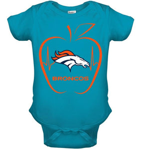 Denver Broncos heartbeat teacher apple shirt