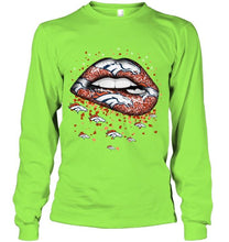 Load image into Gallery viewer, Denver Broncos heart glitter pattern lips shirt
