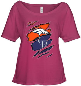 Denver Broncos and Colorado Rockies layer under ripped shirt