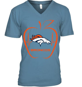 Denver Broncos heartbeat teacher apple shirt